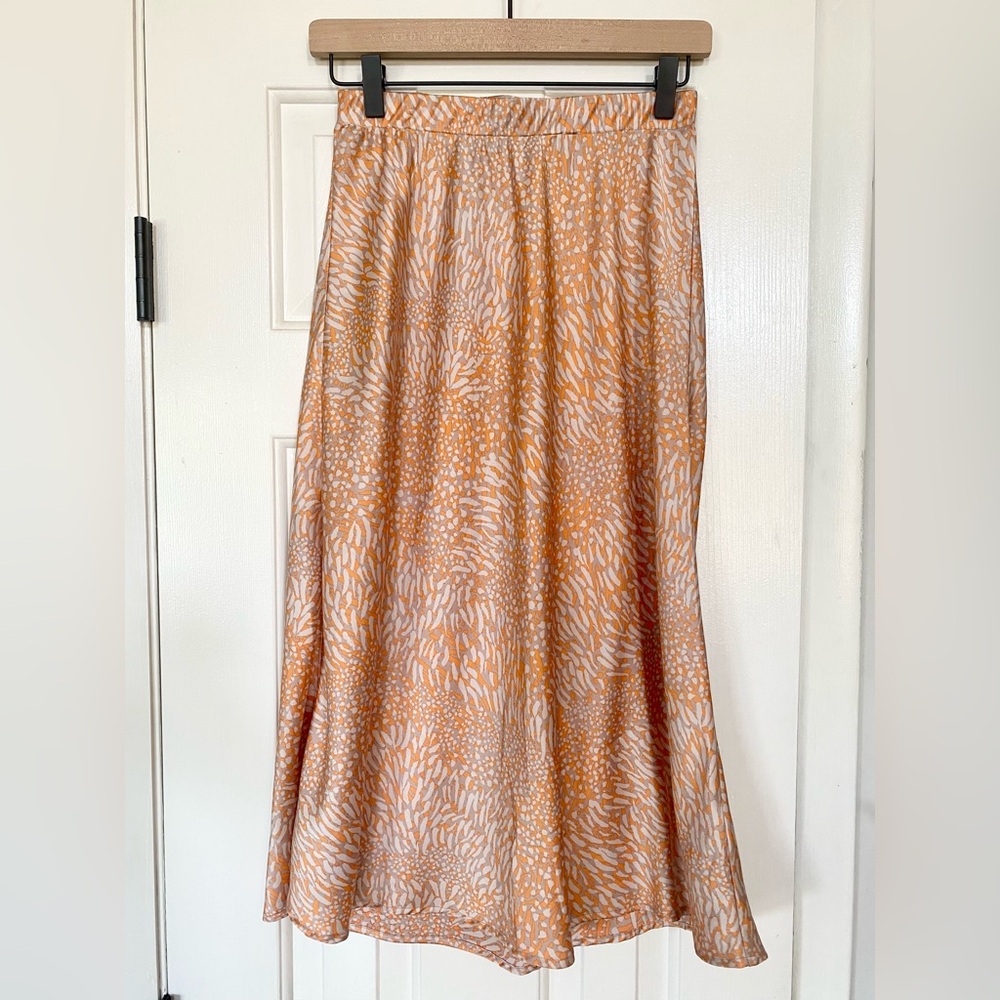 Lush Orange and White Midi Satin Skirt